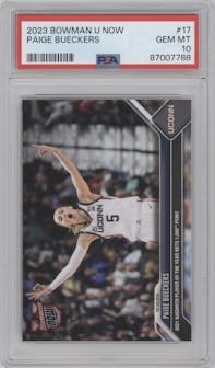 Paige Bueckers from the 2023-24 Bowman U Now set graded by PSA and given an overall grade of 10.