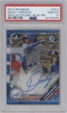 Diego Cartaya from the 2019 Bowman  set featuring a Blue Refractor  parallel graded by PSA and given an overall grade of 10.
