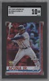 Ronald Acuna Jr. from the 2019 Topps Opening Day set featuring a Red Foil parallel graded by SGC and given an overall grade of 10.