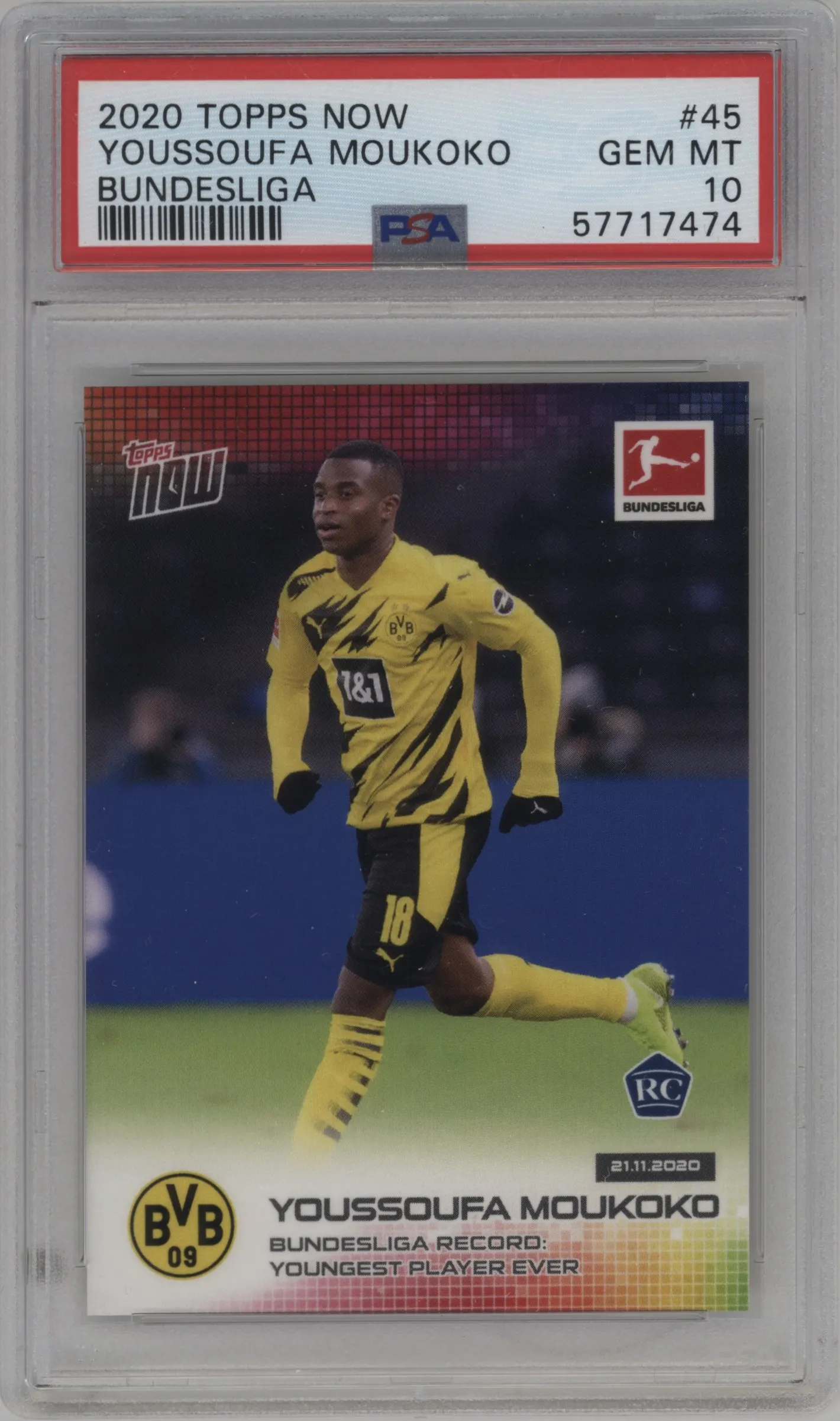 2020 Topps Now Bundesliga Youssoufa Moukoko PSA 10