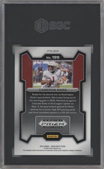 Cameron Ward  from the 2024 Panini Prizm Draft Picks set featuring a Purple Wave parallel graded by SGC and given an overall grade of 10.