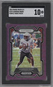 Cameron Ward  from the 2024 Panini Prizm Draft Picks set featuring a Purple Wave parallel graded by SGC and given an overall grade of 10.