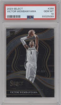 Victor Wembanyama from the 2023-24 Panini Select  set graded by PSA and given an overall grade of 10.