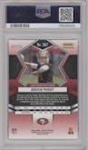 Brock Purdy from the 2022 Panini Mosaic set featuring a White Mosaic parallel graded by PSA and given an overall grade of 10.