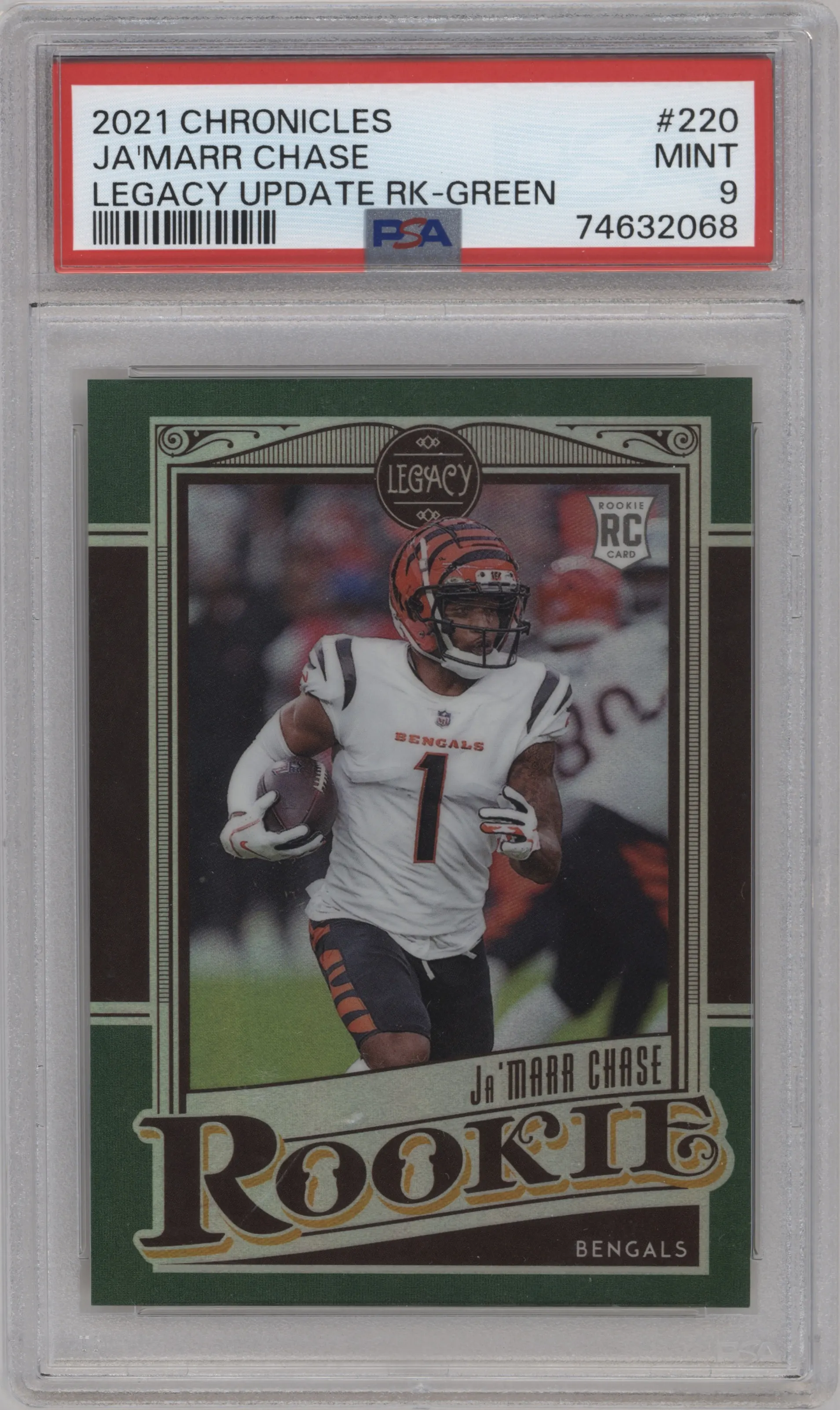 2021 Panini Chronicles Legacy Ja'Marr Chase Green #220 PSA 9