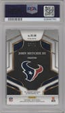 John Metchie III from the 2022 Panini Select set featuring a Blue Prizm parallel graded by PSA and given an overall grade of 10.