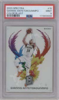 Giannis Antetokounmpo from the 2023-24 Panini Spectra set graded by PSA and given an overall grade of 9.