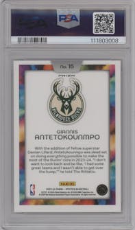 Giannis Antetokounmpo from the 2023-24 Panini Spectra set graded by PSA and given an overall grade of 9.