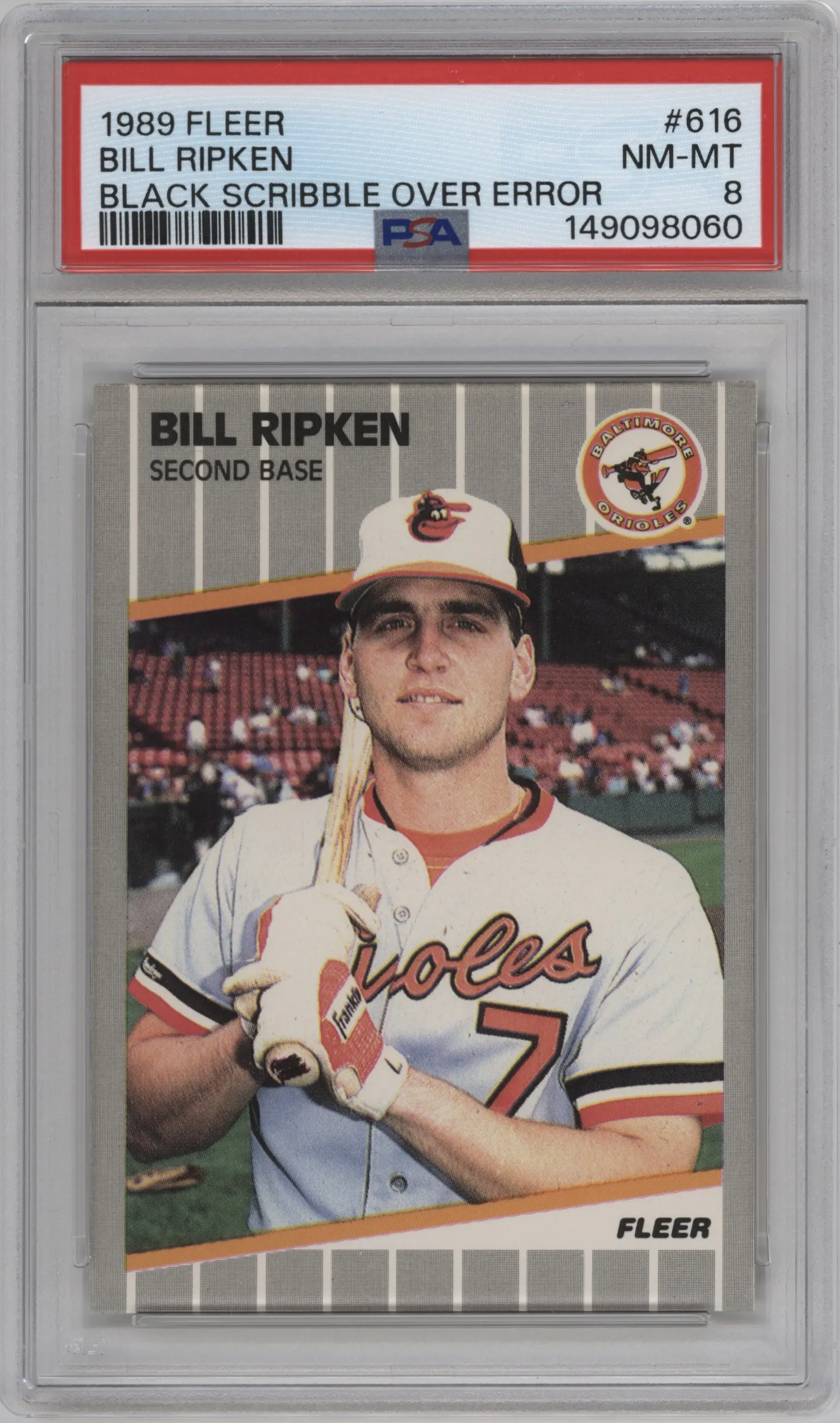 1989 Fleer Bill Ripken Scribble Over Error #616 PSA 8