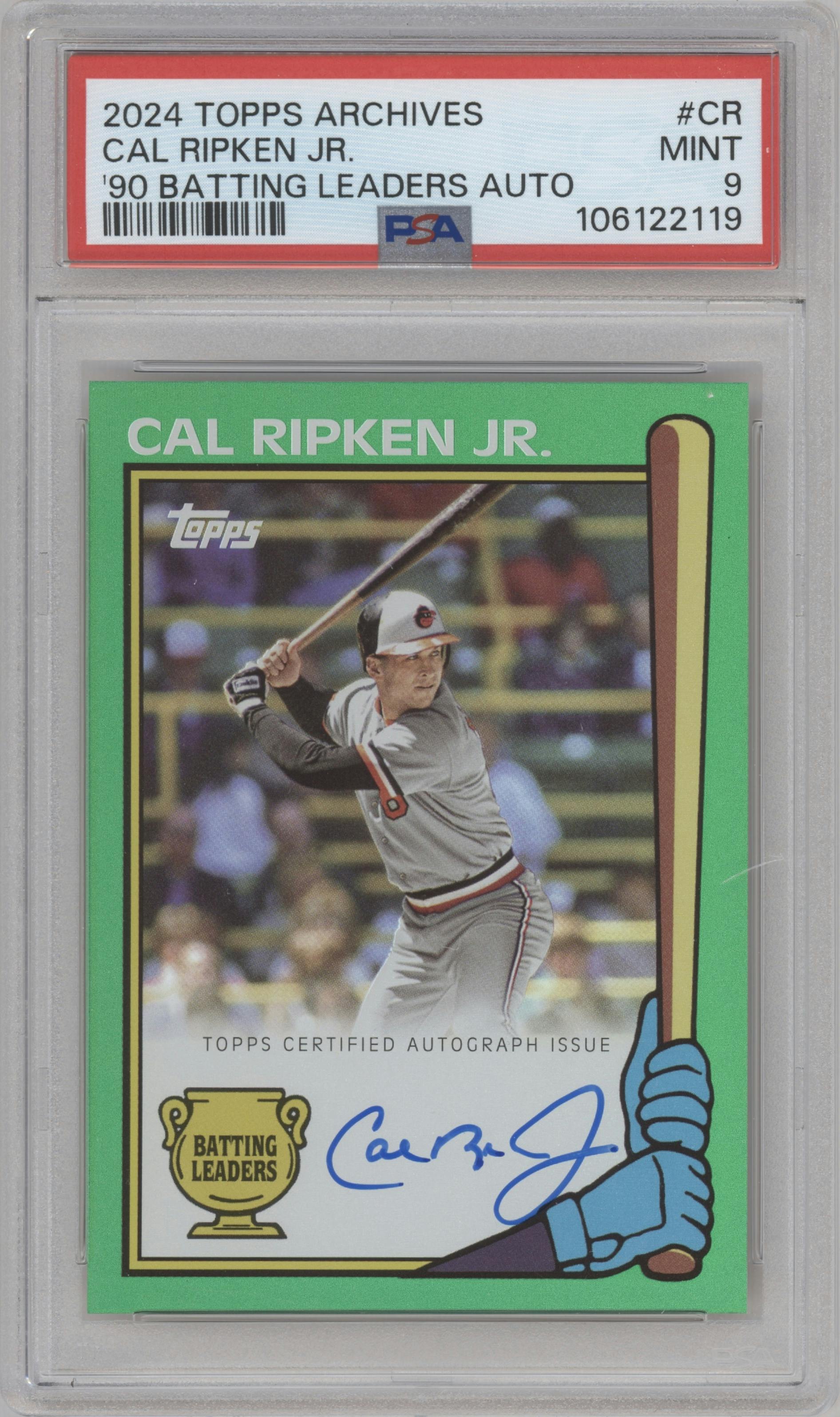 Cal Ripken Jr. from the 2024 Topps Archives set graded by PSA and given an overall grade of 9.