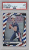 Drake Maye from the 2024 Panini Prizm set featuring a Red White Blue Prizm parallel graded by PSA and given an overall grade of 9.