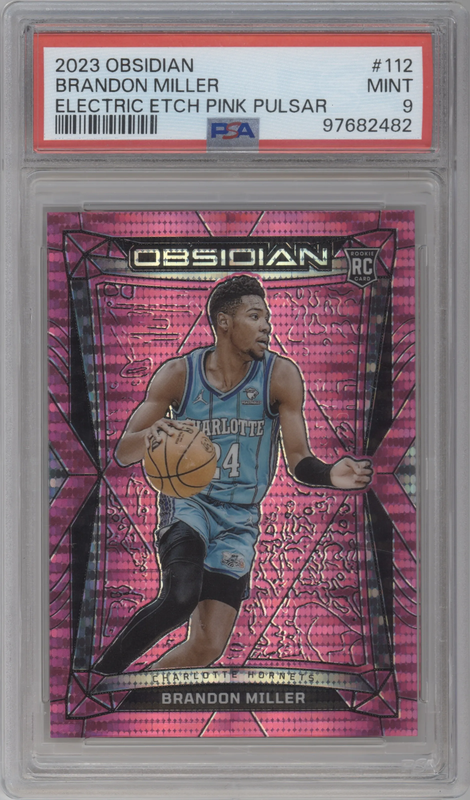 2023 Panini Obsidian Brandon Miller Electric Etch Pink Pulsar #112 PSA 9