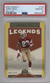 Jerry Rice from the 2022 Panini Legacy set featuring a Yellow parallel graded by PSA and given an overall grade of 10.