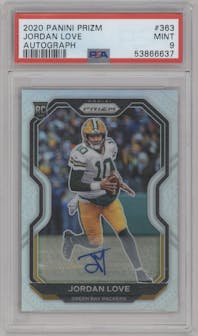 Jordan Love from the 2020 Panini Prizm set graded by PSA and given an overall grade of 9.