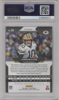 Jordan Love from the 2020 Panini Prizm set graded by PSA and given an overall grade of 9.