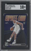 Victor Wembanyama from the 2023-24 Donruss Optic set featuring a Purple parallel graded by SGC and given an overall grade of 10.
