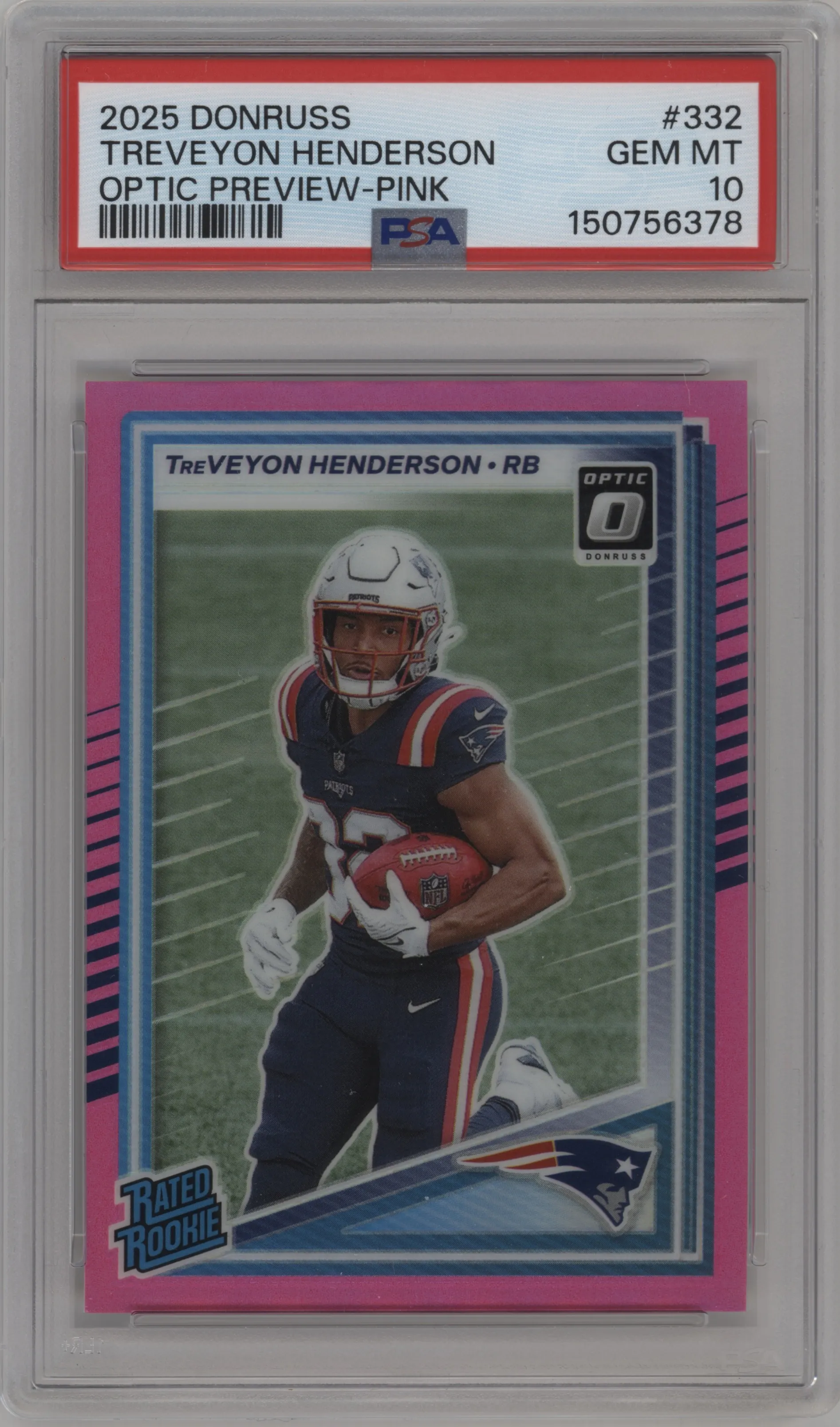 2025 Panini Donruss Opt.Rtd.Rke.Prev. TreVeyon Henderson Pink #332 PSA 10