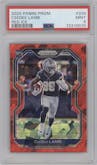 CeeDee Lamb from the 2020 Panini Prizm set featuring a Red Ice Prizm parallel graded by PSA and given an overall grade of 9.