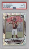Jayden Daniels from the 2024 Donruss set graded by PSA and given an overall grade of 10.