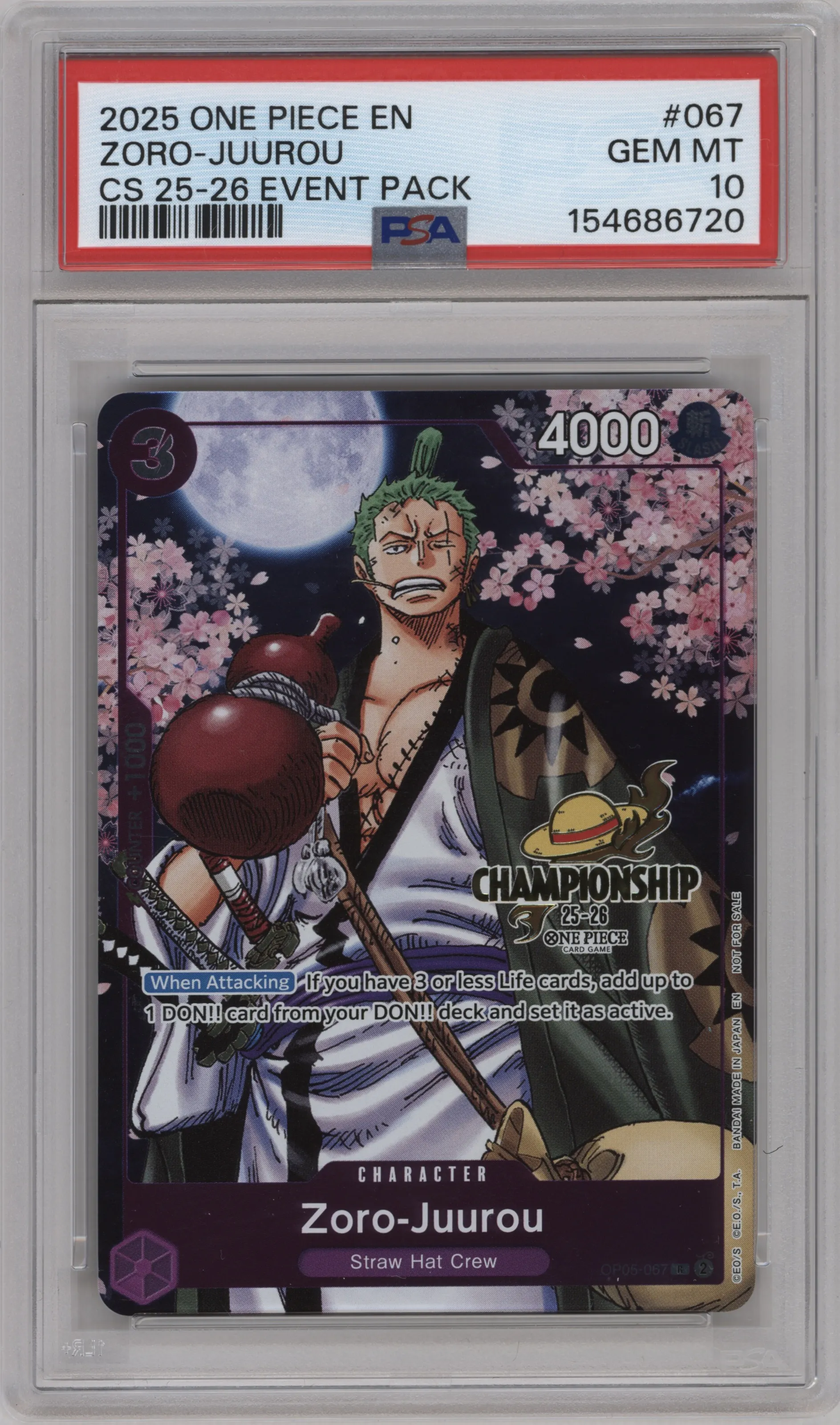 2025 One Piece CS 25–26 Zoro-Juurou R #OPO5-067 R PSA 10