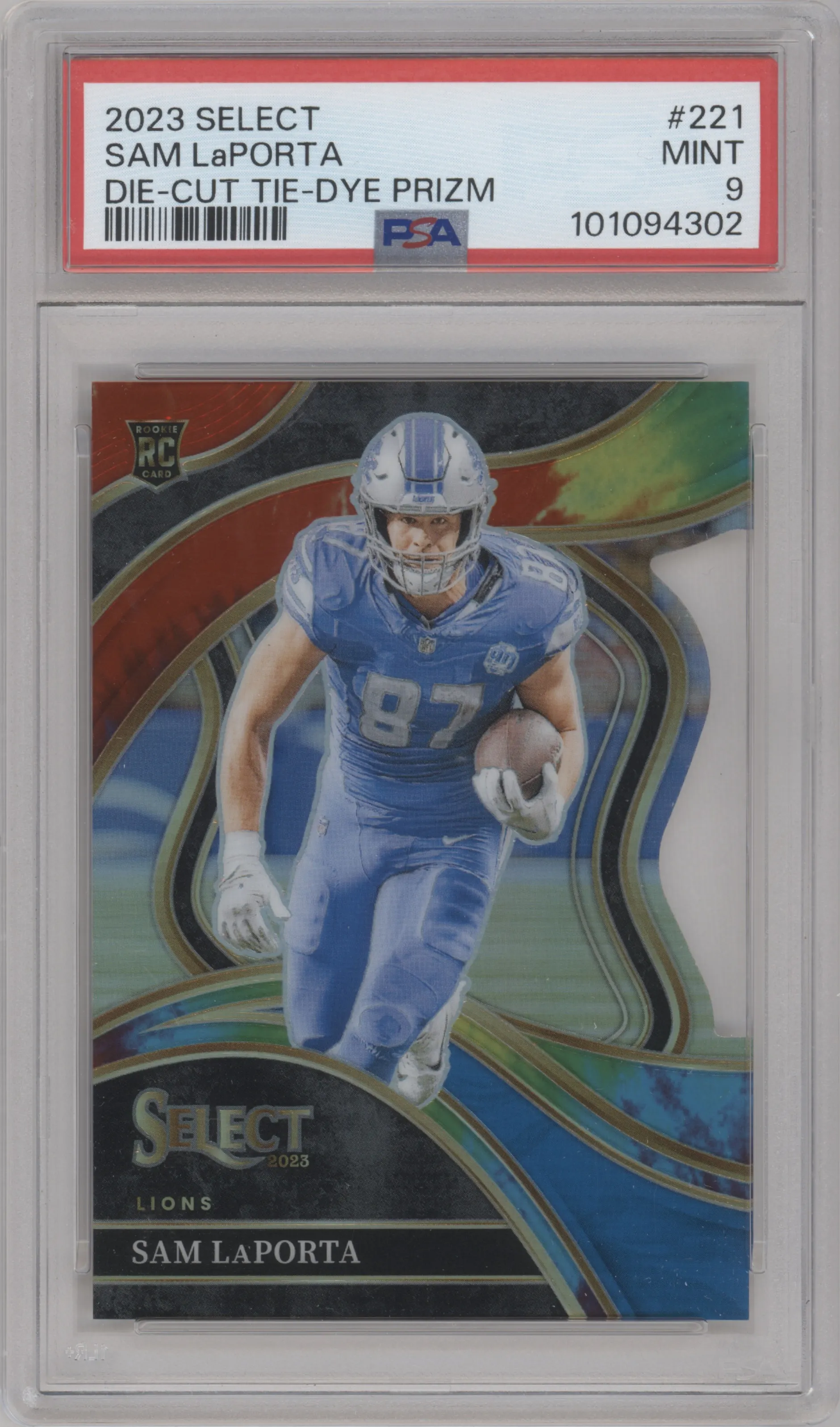 2023 Panini Select Club Lvl. Sam Laporta Tie-Dye Prizm PSA 9