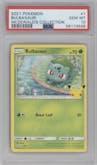 Bulbasaur from the 2021 Pokemon SWSH set graded by PSA and given an overall grade of 10.