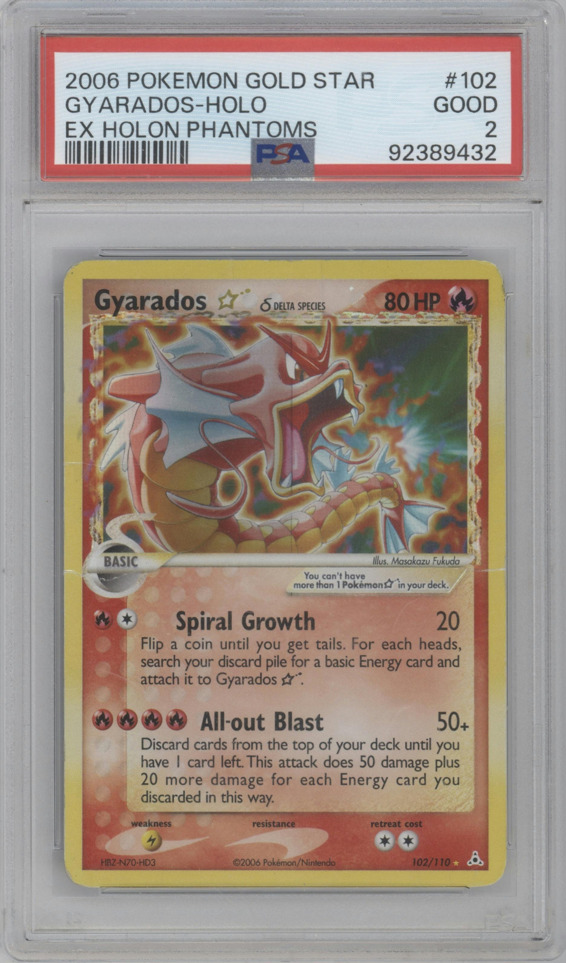 Gyarados Gold Star  from the 2006 Pokemon EX set graded by PSA and given an overall grade of 2.