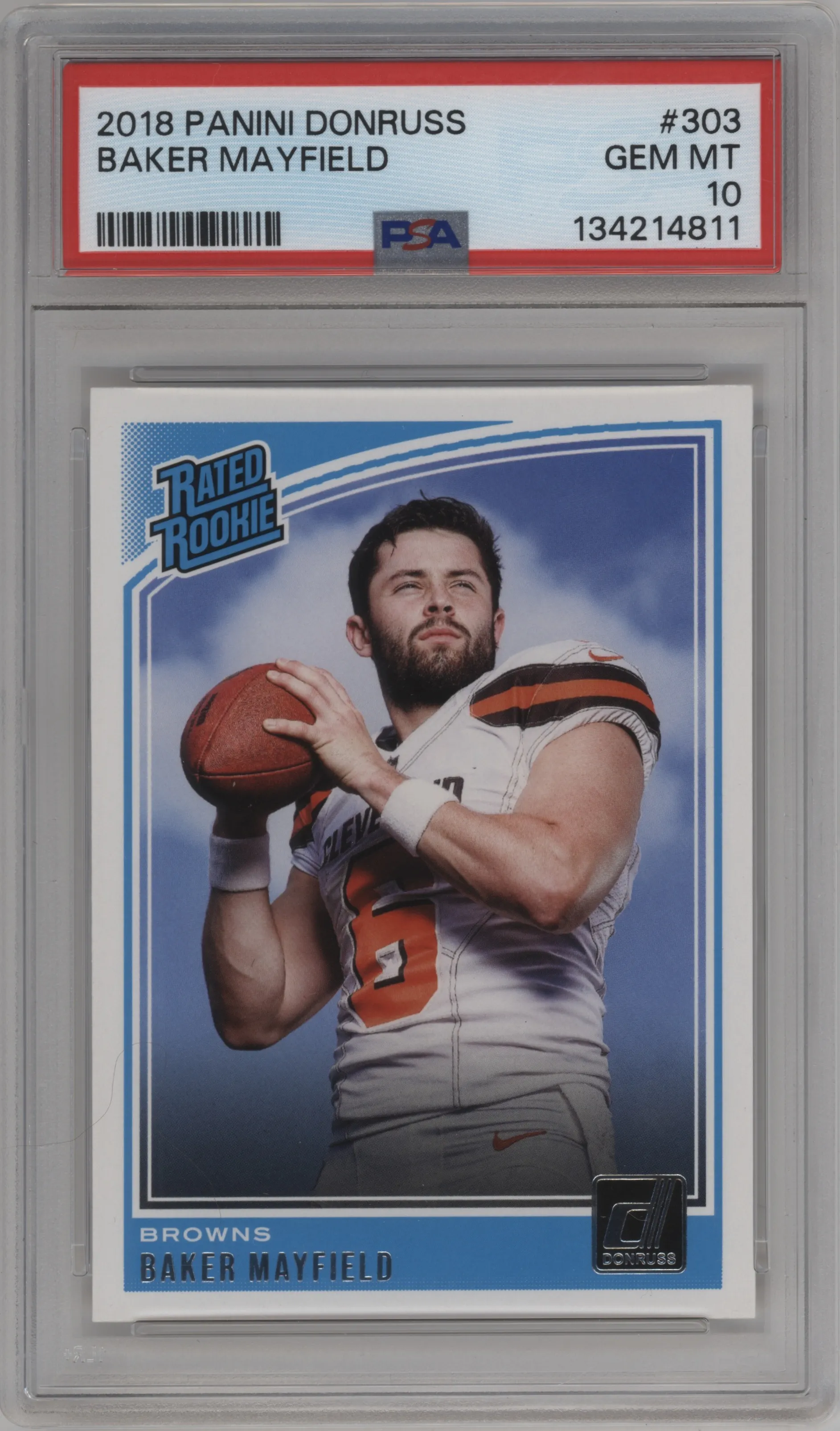2018 Panini Donruss Rated Rookie Baker Mayfield PSA 10