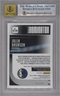 Jalen Brunson from the 2018-19 Panini Donruss Optic set featuring a Gold parallel graded by Beckett and given an overall grade of 9.