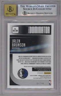 Jalen Brunson from the 2018-19 Panini Donruss Optic set featuring a Gold parallel graded by Beckett and given an overall grade of 9.