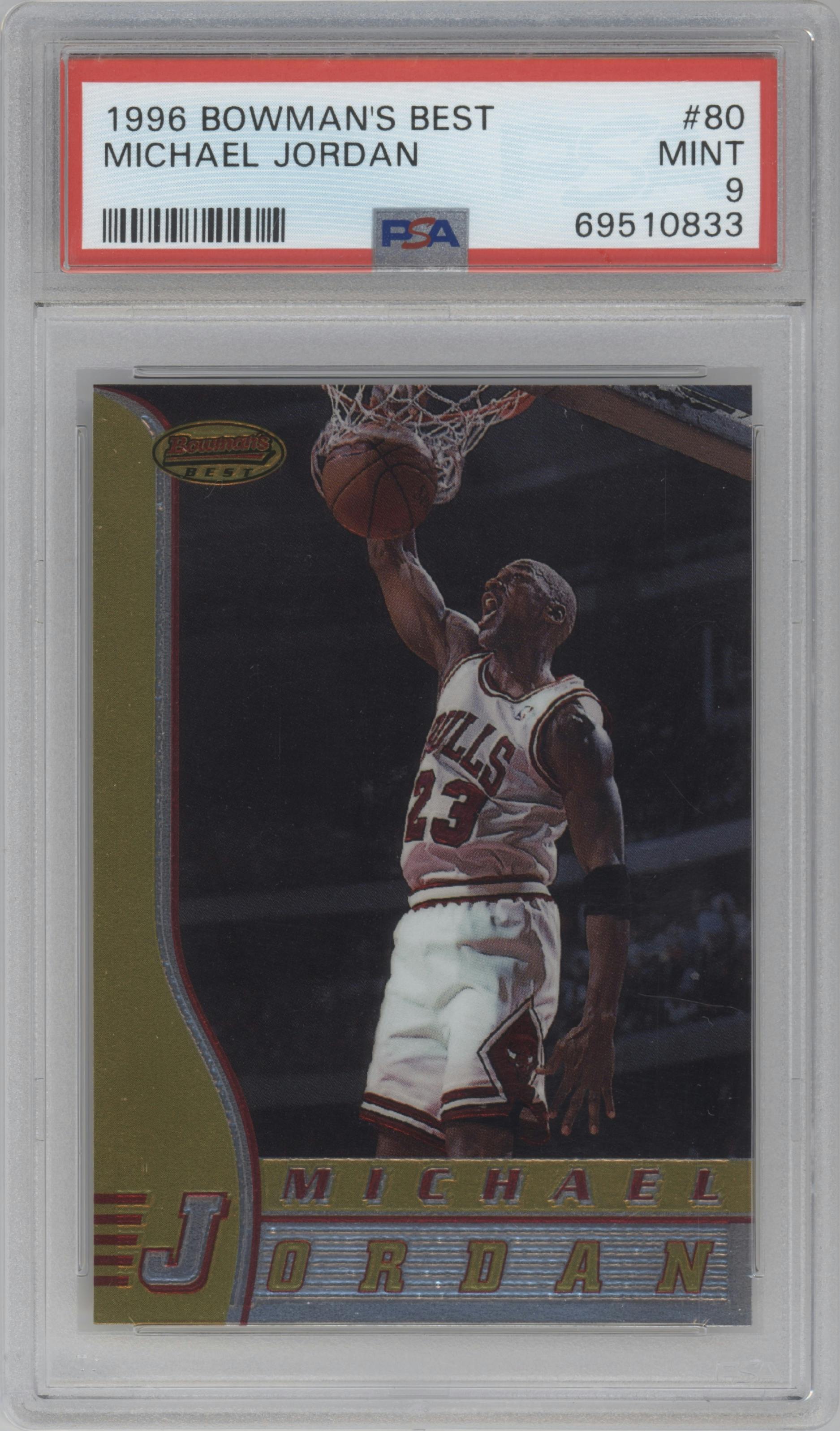 Michael Jordan from the 1996-97 Bowman’s Best  set graded by PSA and given an overall grade of 9.