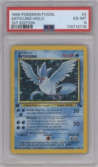 Articuno from the 1999 Pokemon set graded by PSA and given an overall grade of 6.
