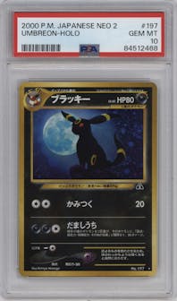 Umbreon from the 2000 Pokemon Neo JPN set graded by PSA and given an overall grade of 10.