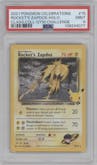 Rocket's Zapdos from the 2021 Pokemon SWSH set featuring a Gym Challenge parallel graded by PSA and given an overall grade of 9.