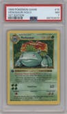 Venusaur from the 1999 Pokemon set graded by PSA and given an overall grade of 7.