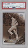 Mike Trout from the 2016 Topps Chrome set featuring a Sepia Refractor parallel graded by PSA and given an overall grade of 10.