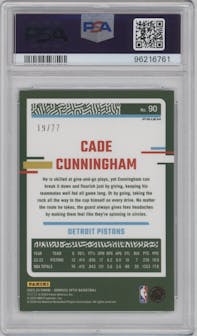 Cade Cunningham from the 2023-24 Donruss Optic set featuring a Green Glitter parallel graded by PSA and given an overall grade of 8.