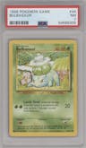 Bulbasaur from the 1999 Pokemon set graded by PSA and given an overall grade of 7.