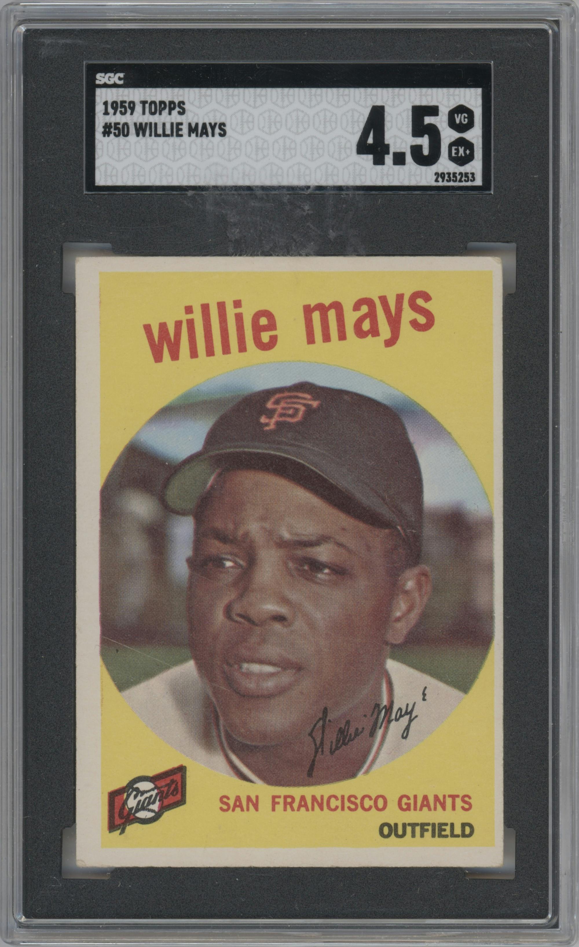 Willie Mays from the 1959 Topps set graded by SGC and given an overall grade of 4.5.