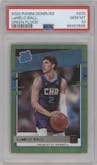 LaMelo Ball from the 2020-21 Panini Donruss set featuring a Green Flood parallel graded by PSA and given an overall grade of 10.