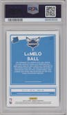 LaMelo Ball from the 2020-21 Panini Donruss set featuring a Green Flood parallel graded by PSA and given an overall grade of 10.