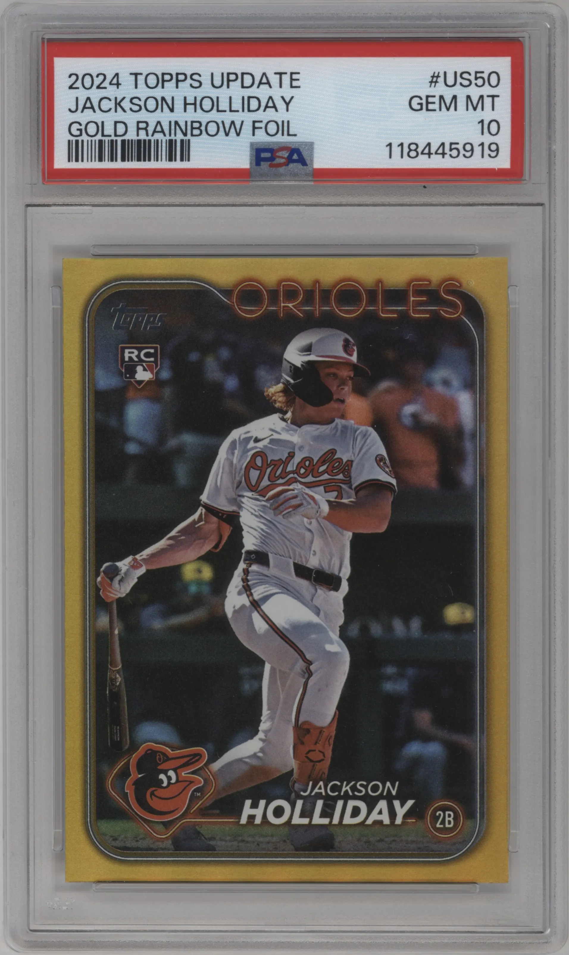 2024 Topps Update Jackson Holliday Gold Rainbow Foil PSA 10