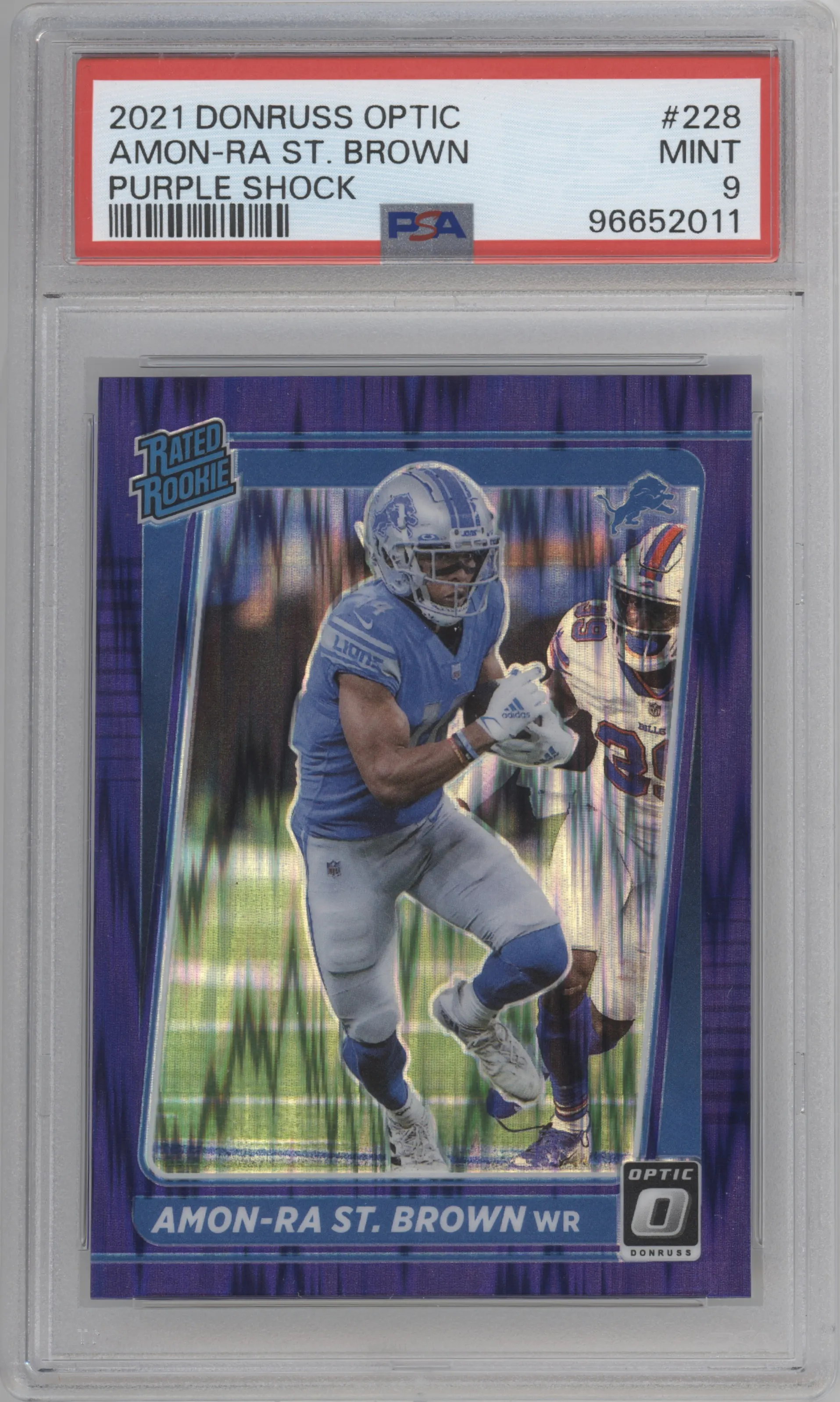 2021 Panini Donruss Optic Rated Rookie Amon-Ra St. Brown Purple Shock #228 PSA 9