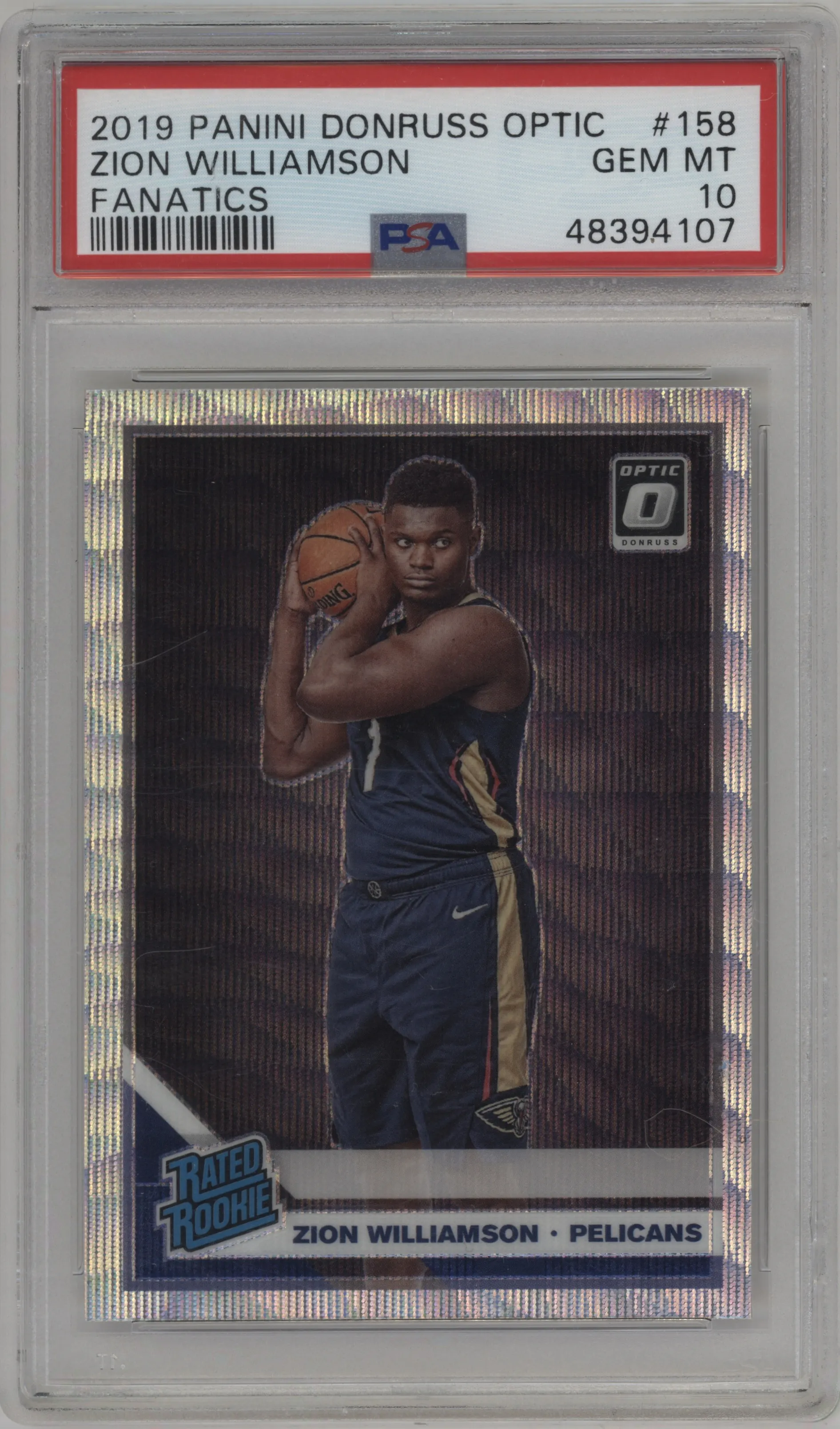 2019 Panini Donruss Optic Rated Rookie Zion Williamson Fanatics Box Set #158 PSA 10