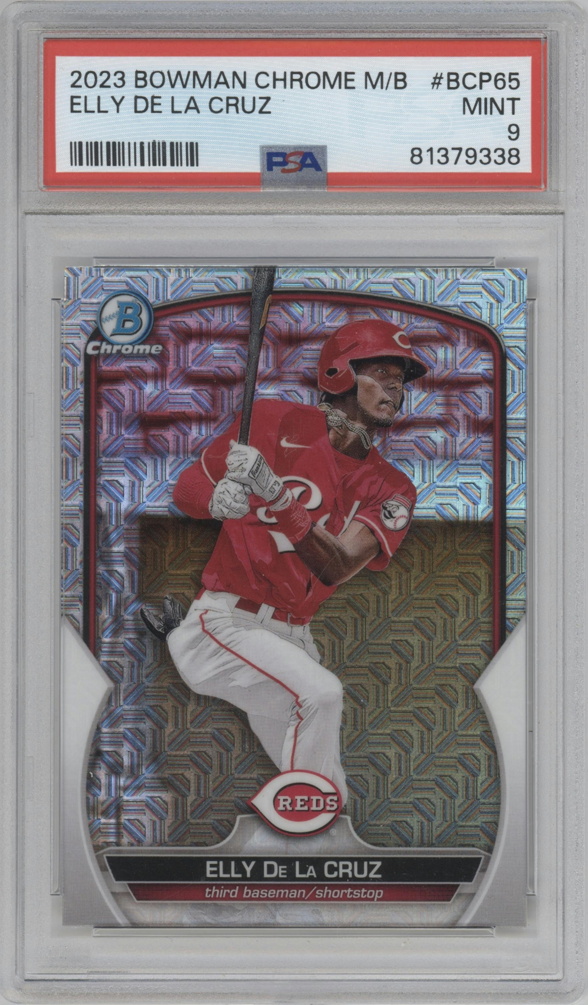 Elly De La Cruz from the 2023 Bowman Mega Box set graded by PSA and given an overall grade of 9.