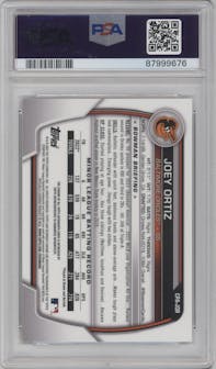 Joey Ortiz from the 2023 Bowman Chrome set graded by PSA and given an overall grade of 9.