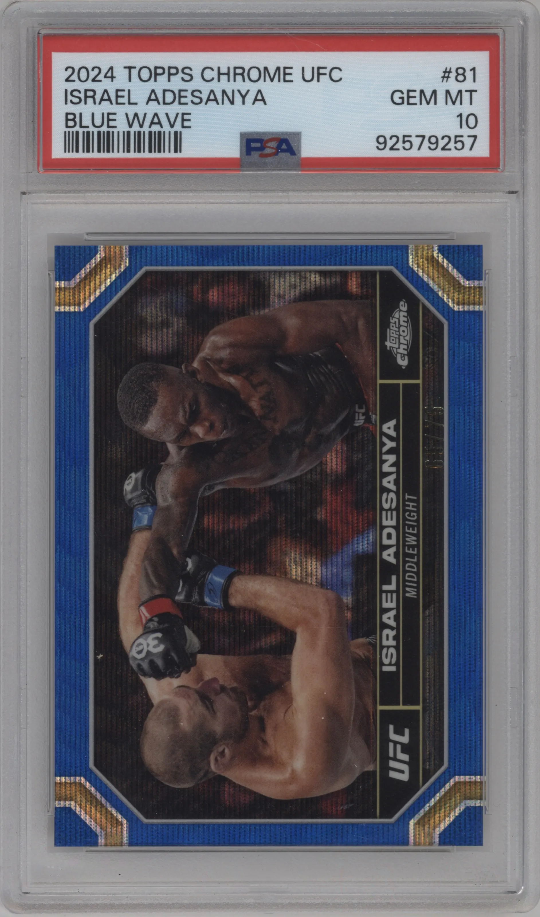 2024 Topps Chrome UFC Israel Adesanya Blue Wave Refractor #81 PSA 10