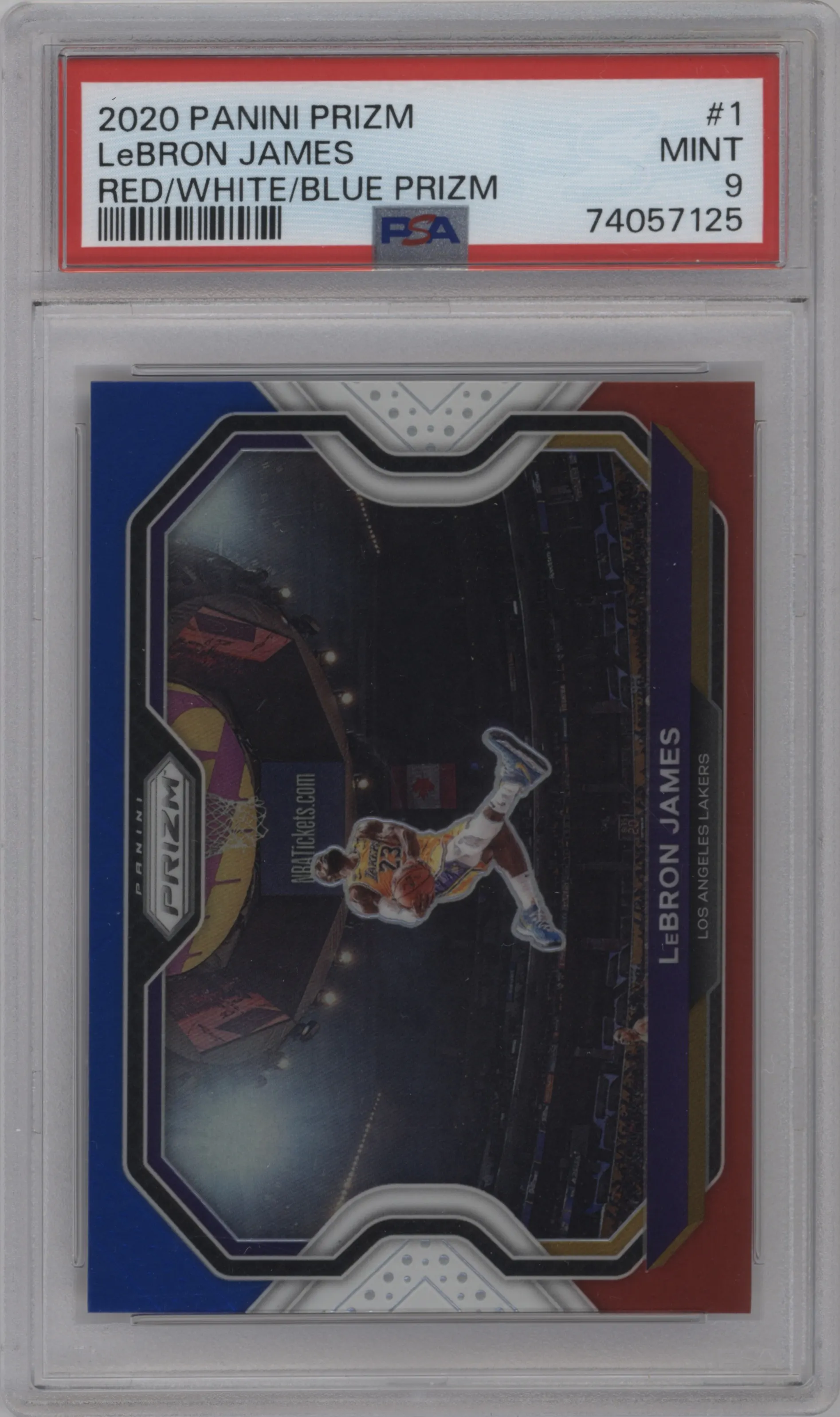 2020 Panini Prizm LeBron James Red/White/Blue Prizm #1 PSA 9