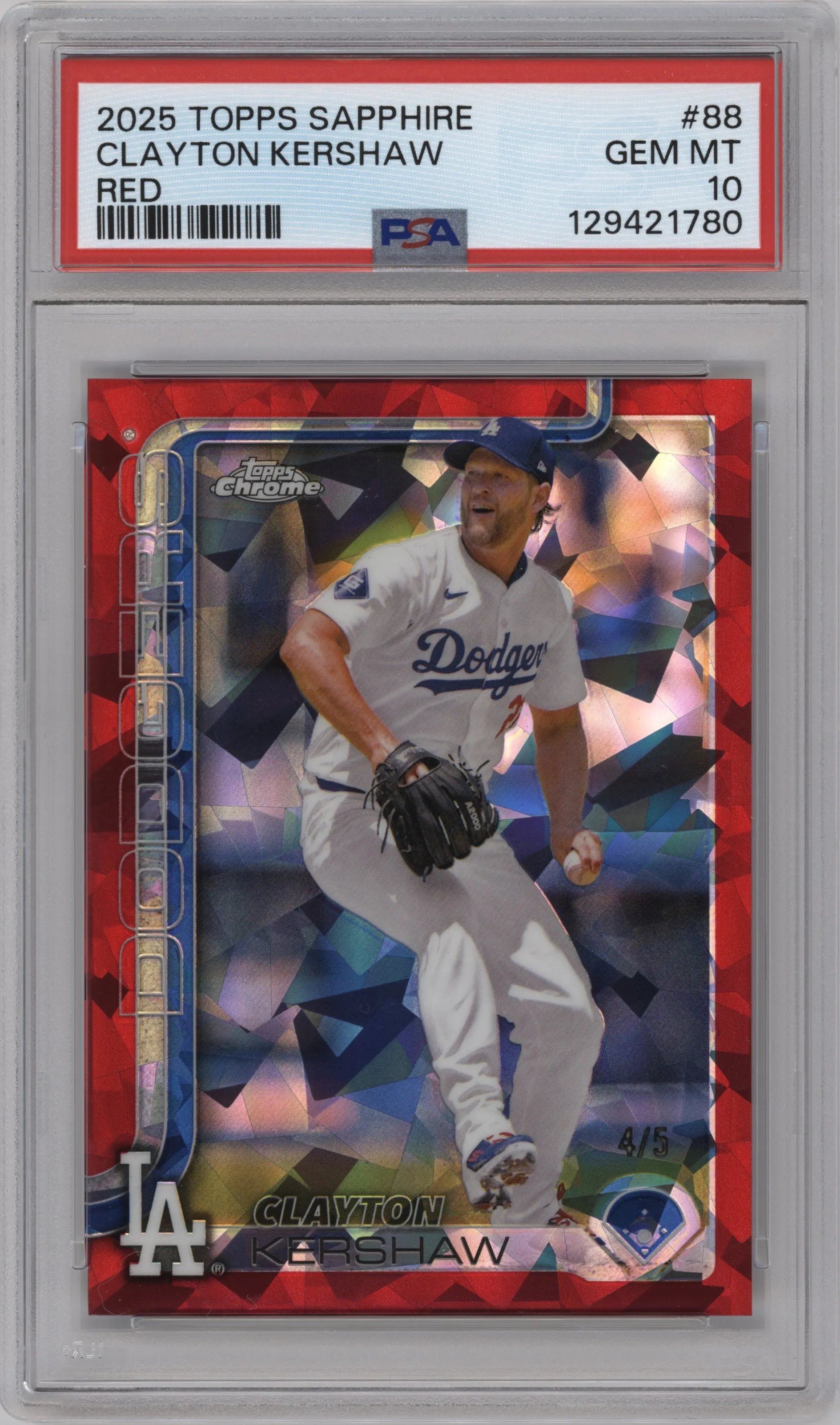 2025 Topps Chrome Sapphire Edition Clayton Kershaw Red #88 PSA 10
