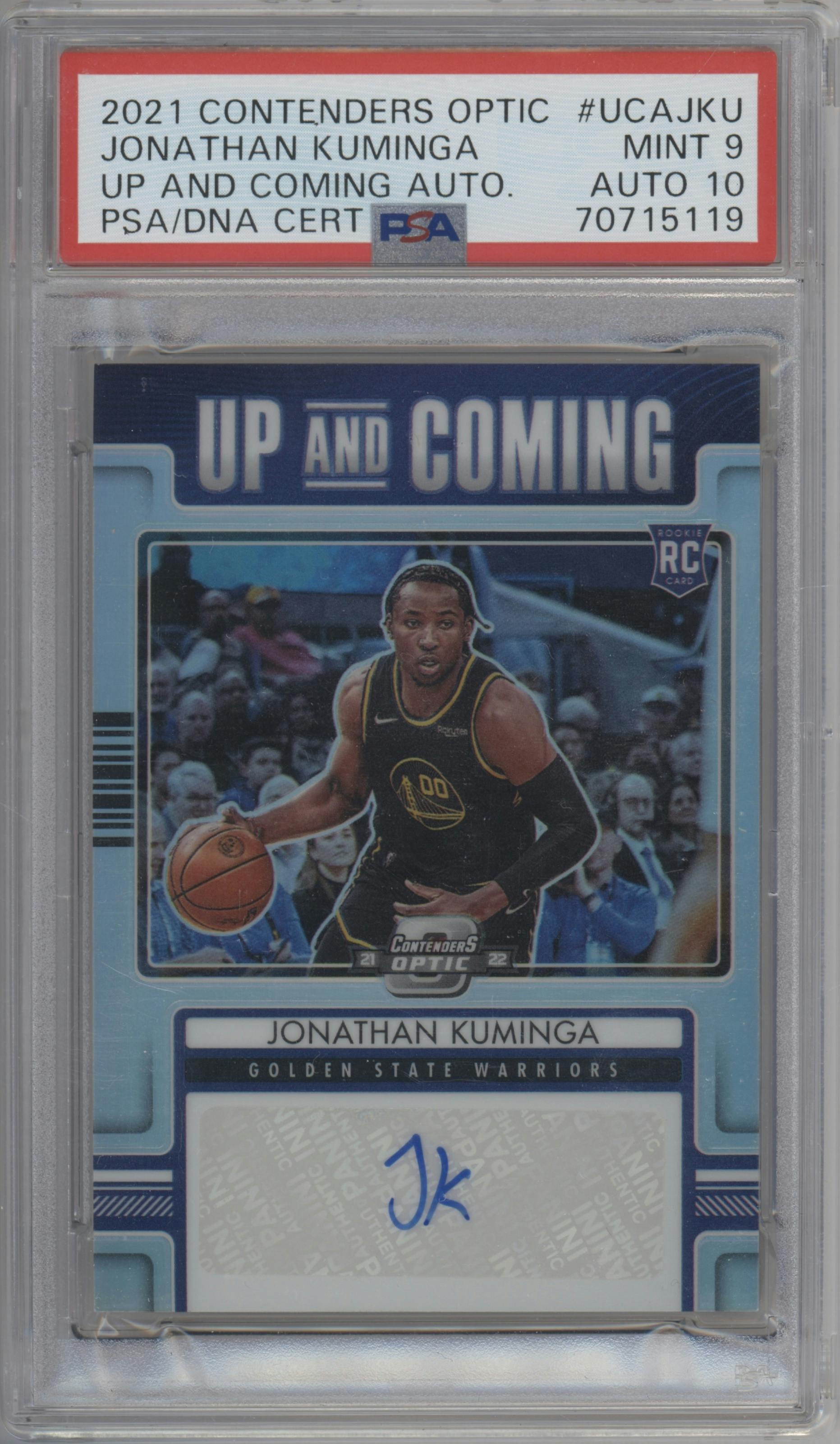 Jonathan Kuminga from the 2021-22 Panini Contenders Optic set graded by PSA and given an overall grade of 9.